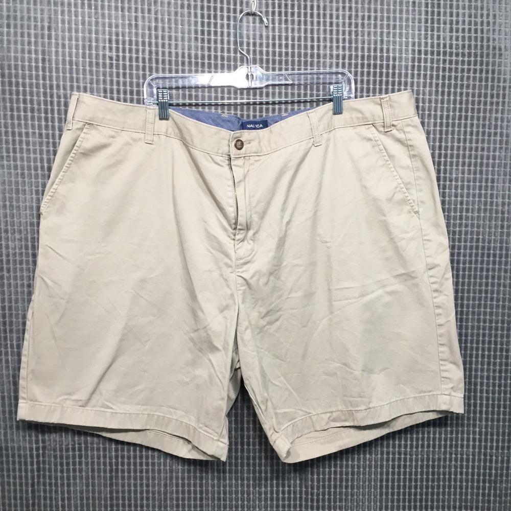 Nautica Mens Shorts Flat Front Chino Twill 48W Khaki Tan